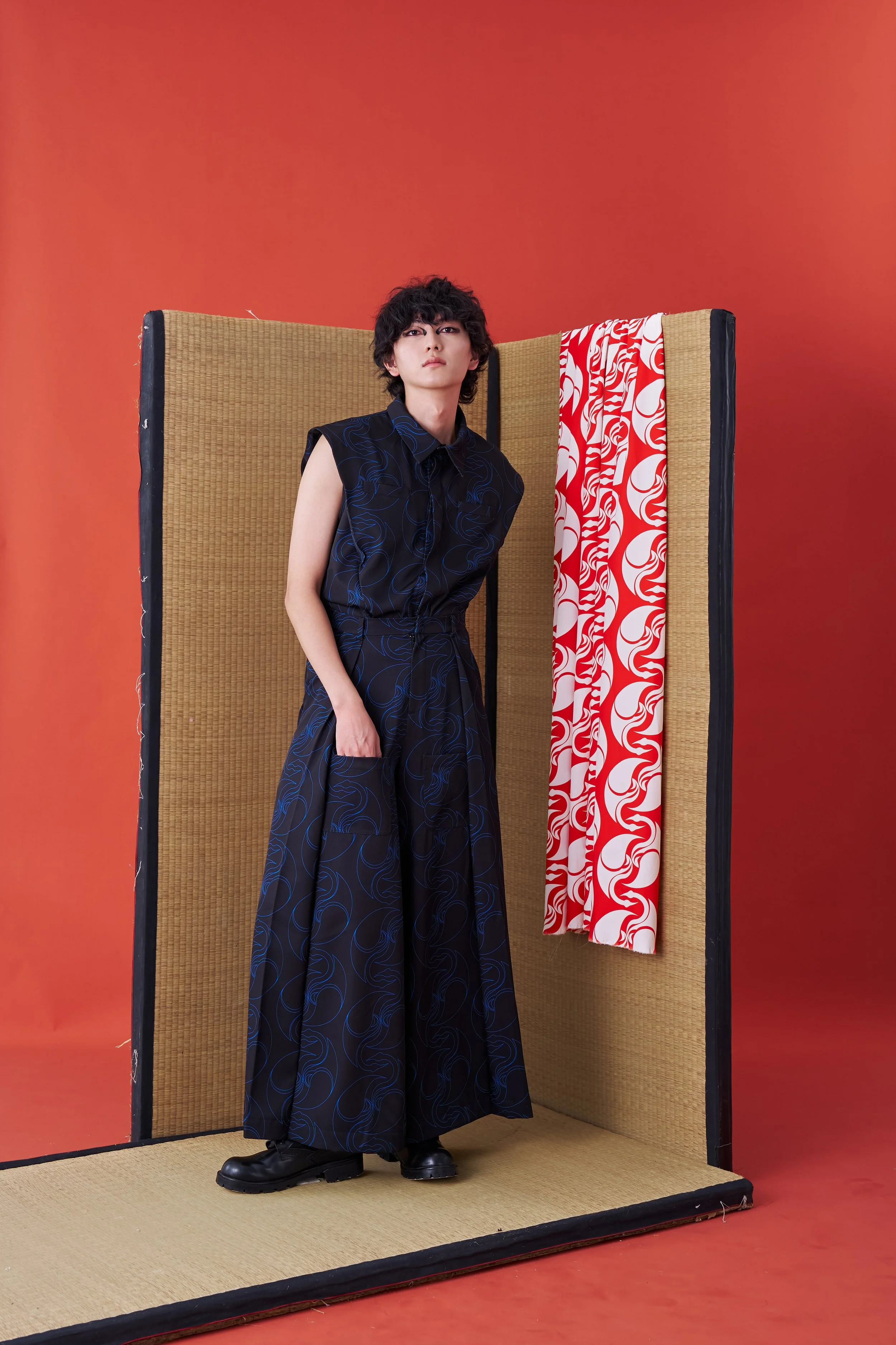 INF Japanese hakama-style Deconstructed Wide-leg Trousers (Blue